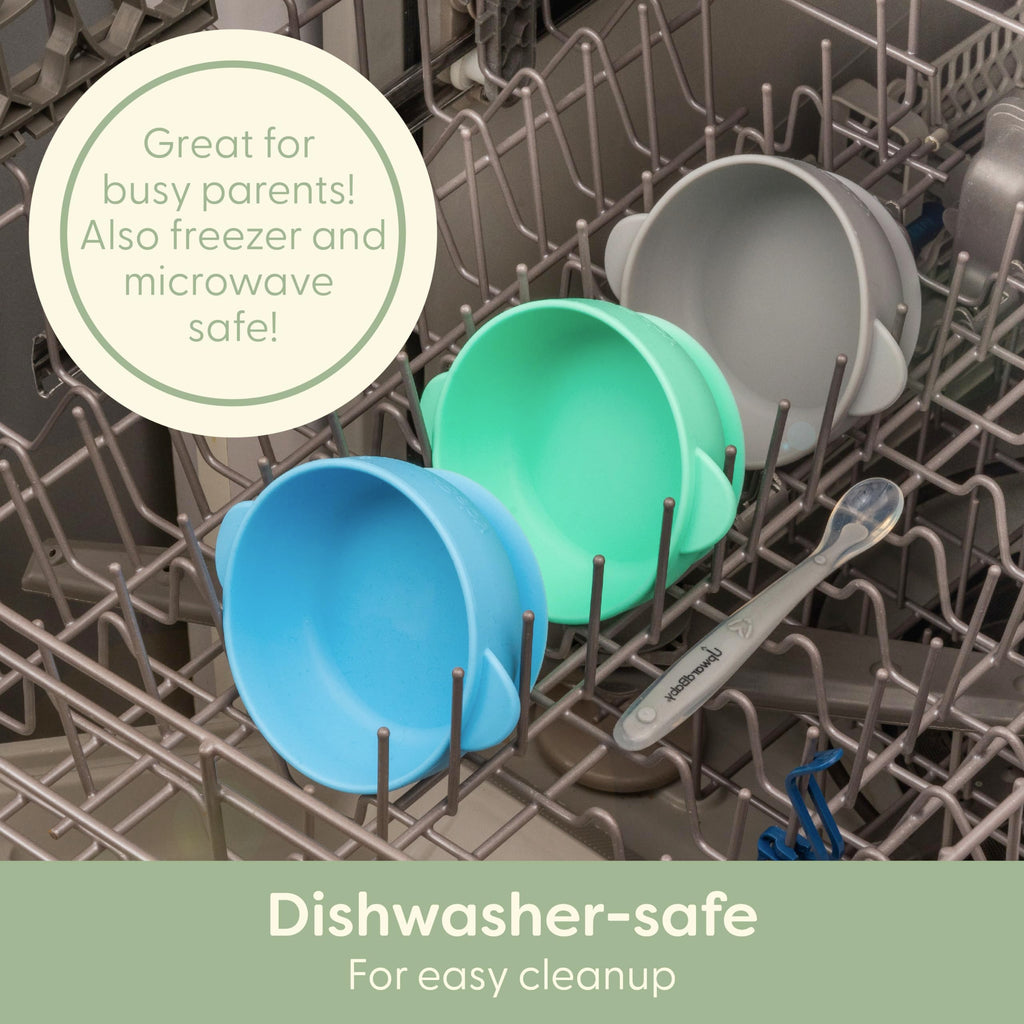 UpwardBaby feeding bowls demonstrating spill proof suction
