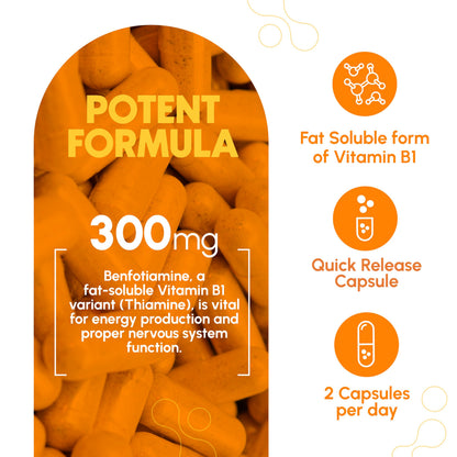 Side profile of Zenavea Vitamin B1 derivative 180 capsules bottle showcasing product features