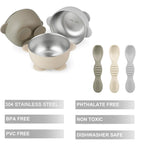 PandaEar baby feeding set in linen brown and grey colors