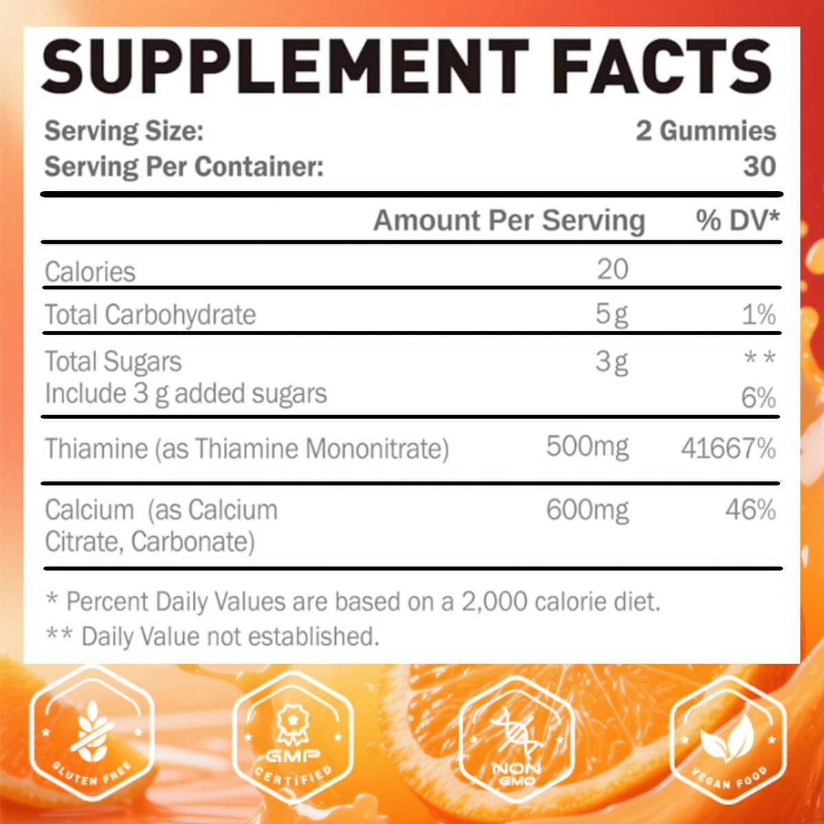 Joywiit Vitamin B1 Gummies supplement facts label