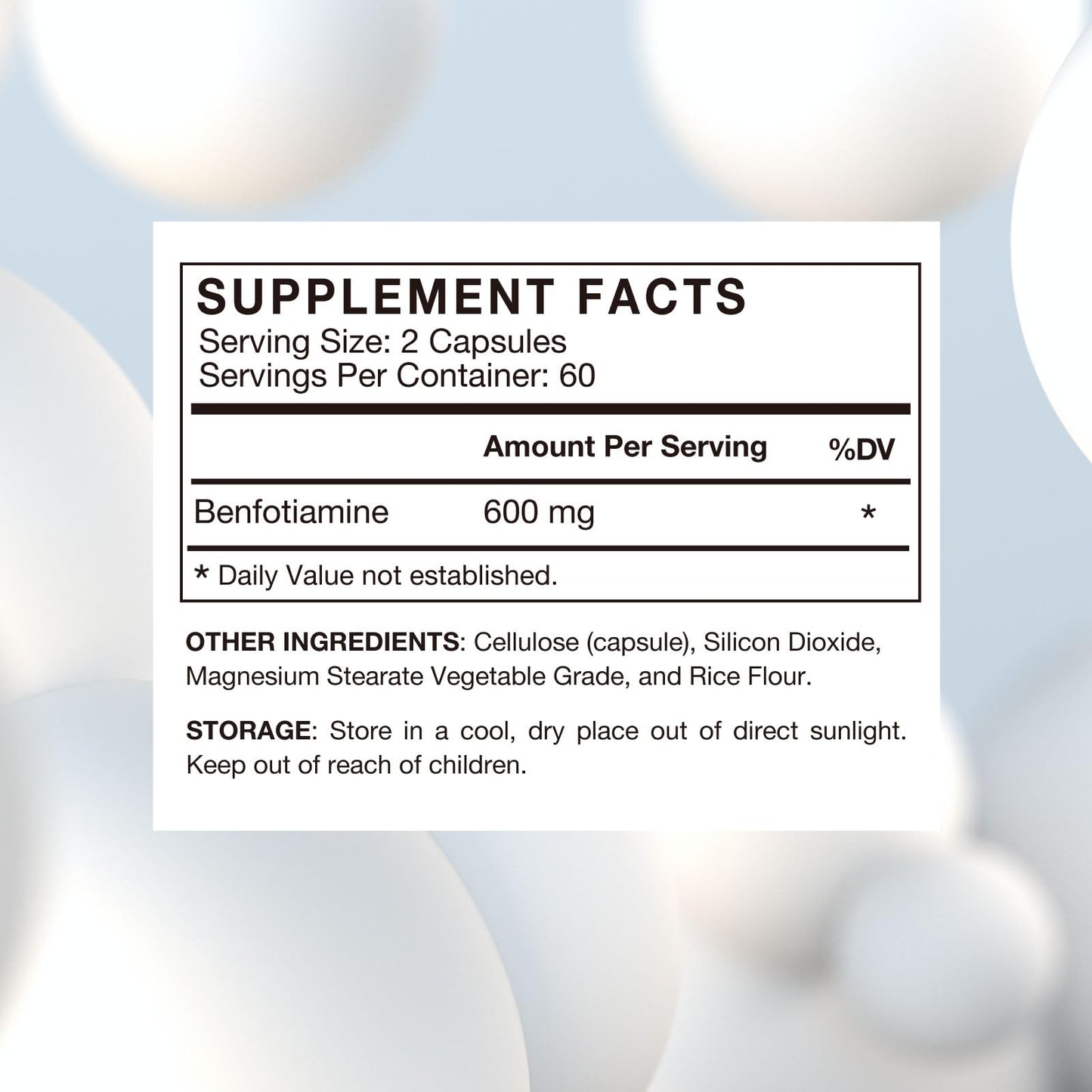 Side view of VHC Benfotiamine 120 veggie capsules bottle emphasizing premium non GMO and gluten free seals