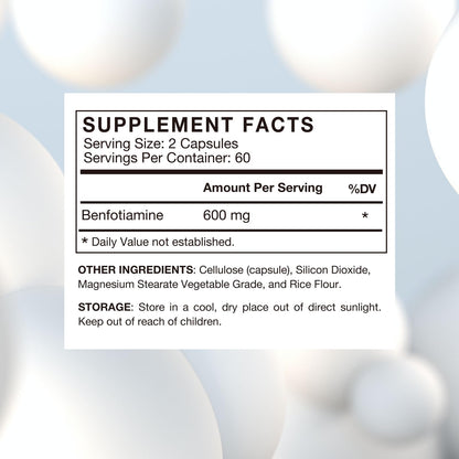 Side view of VHC Benfotiamine 120 veggie capsules bottle emphasizing premium non GMO and gluten free seals