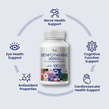 Authentic USA imported VHC Vitamin B1 supplement packaging showing maximum bioavailable support benefits
