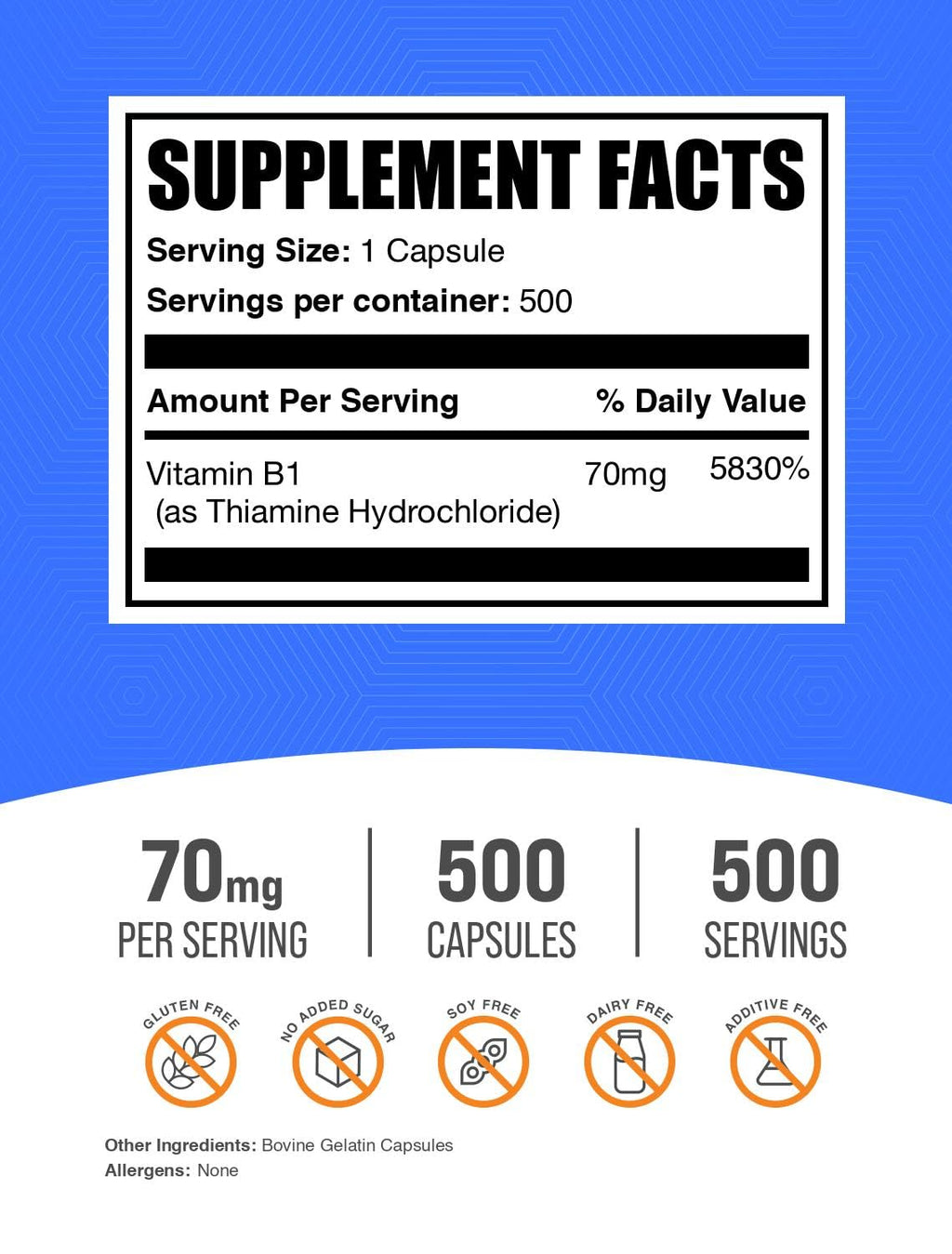BulkSupplements Vitamin B1 supplement bottle nutritional label details