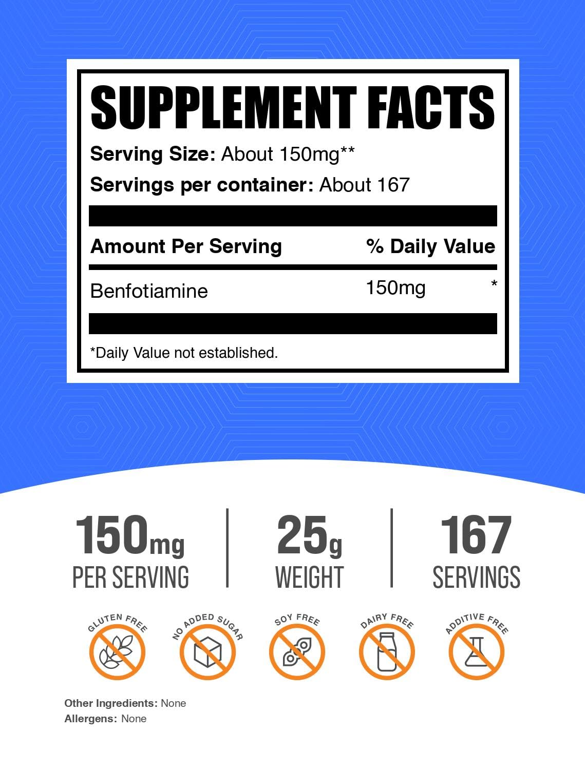 BulkSupplements fat soluble vitamin b1 powder nutritional facts and serving size breakdown
