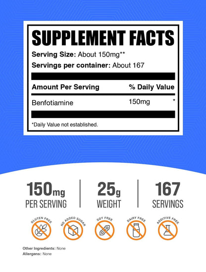 BulkSupplements fat soluble vitamin b1 powder nutritional facts and serving size breakdown