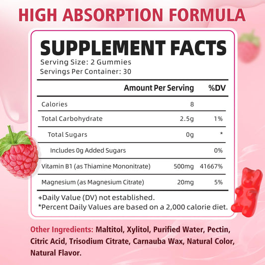 Yuulai sugar free raspberry flavored thiamine chewables with magnesium citrate for adults and kids.