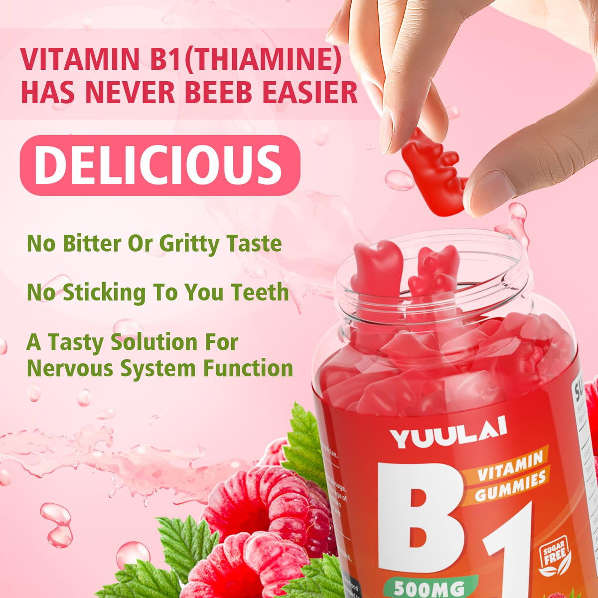 Back packaging details and ingredients of Yuulai Vitamin B1 gummies