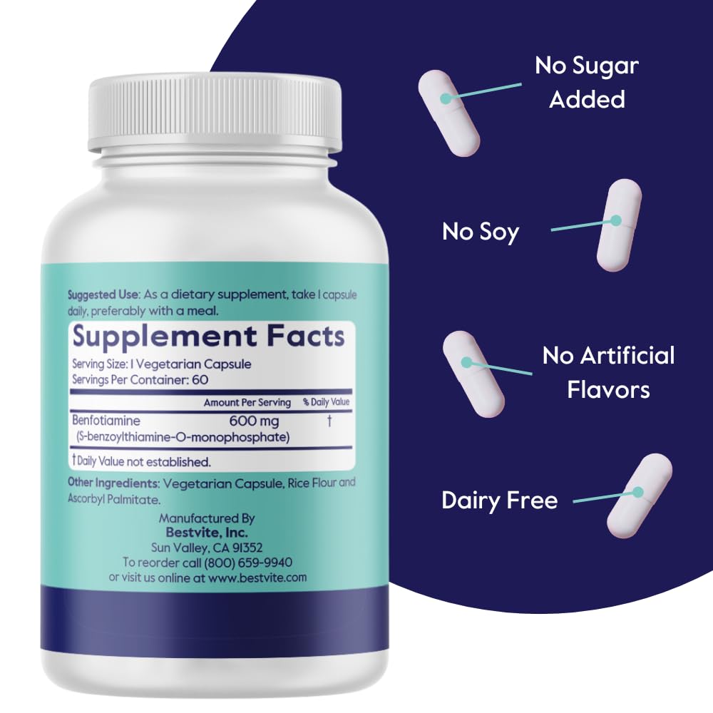 Bestvite Ultra Benfotiamine 600mg clean vegan formula capsules close up display