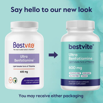 Bestvite Ultra Benfotiamine 600mg non GMO gluten free supplement certification badge