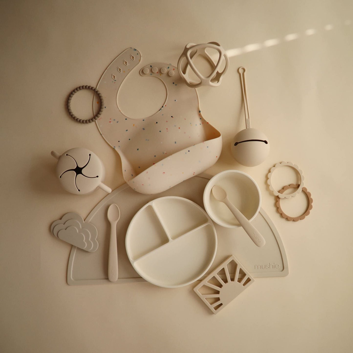 Top view of ivory silicone suction bowl for toddlers