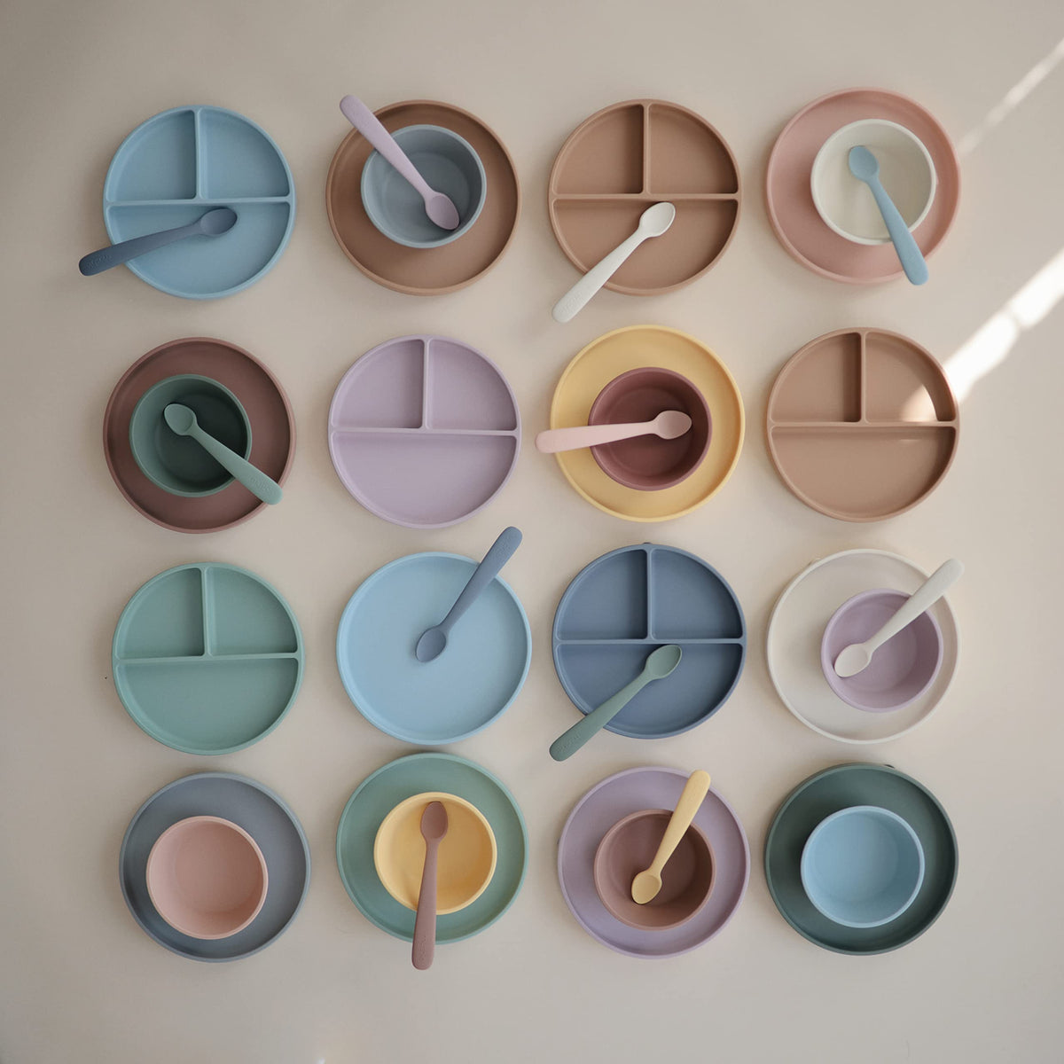 Angle view of Mushie BPA-free silicone bowl