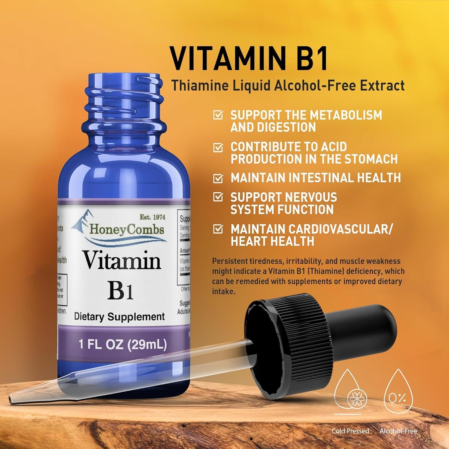 HoneyCombs Vitamin B1 liquid dietary supplement for daily health and digestion