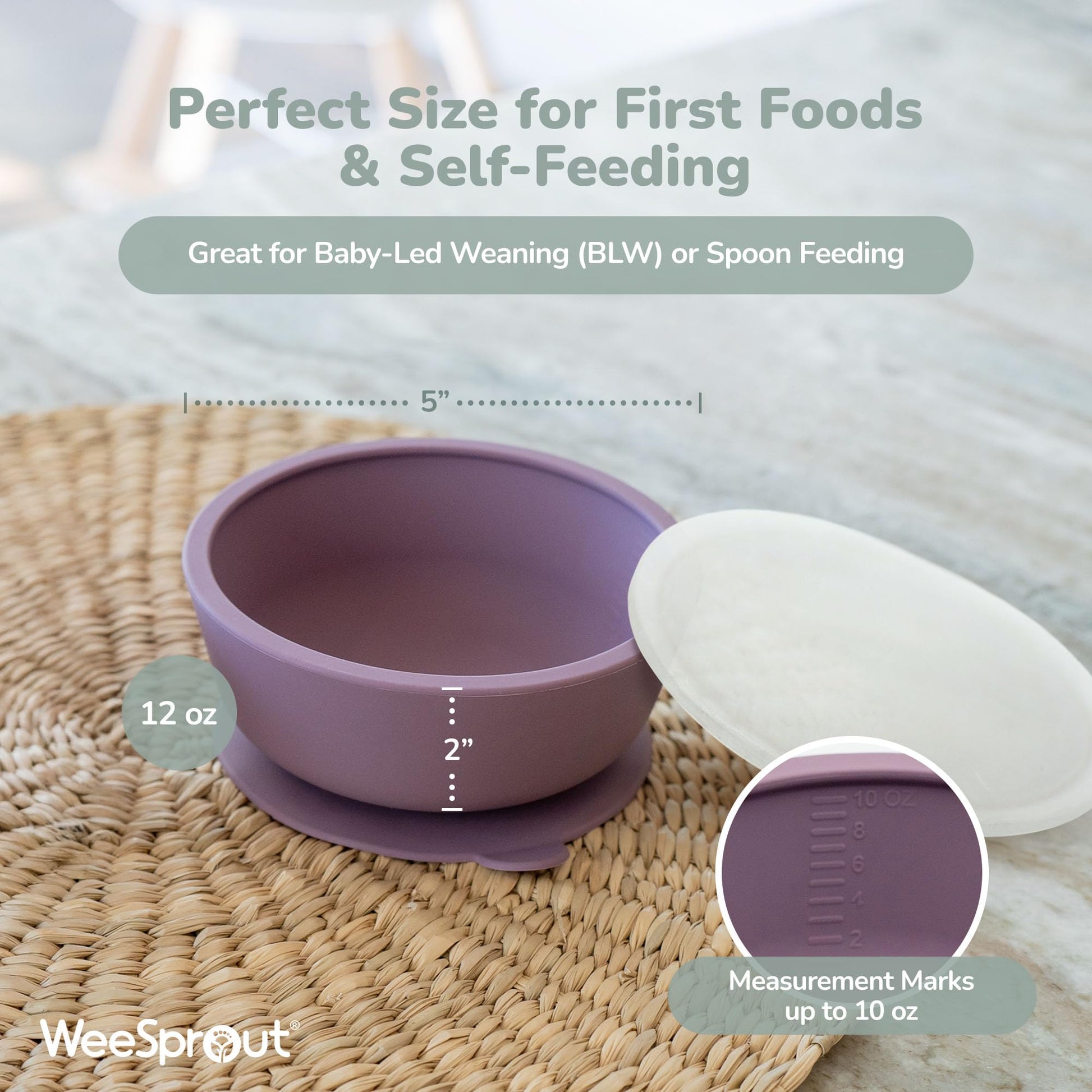 WeeSprout baby feeding bowl with lid attached side view