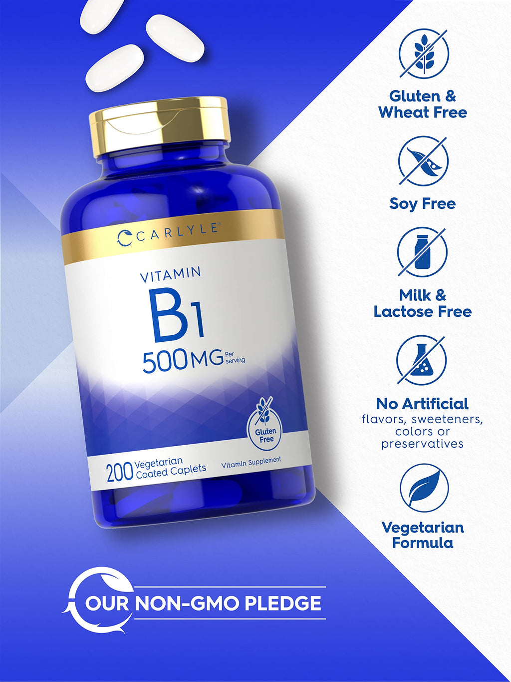 Carlyle Vitamin B1 bottle side panel and ingredients