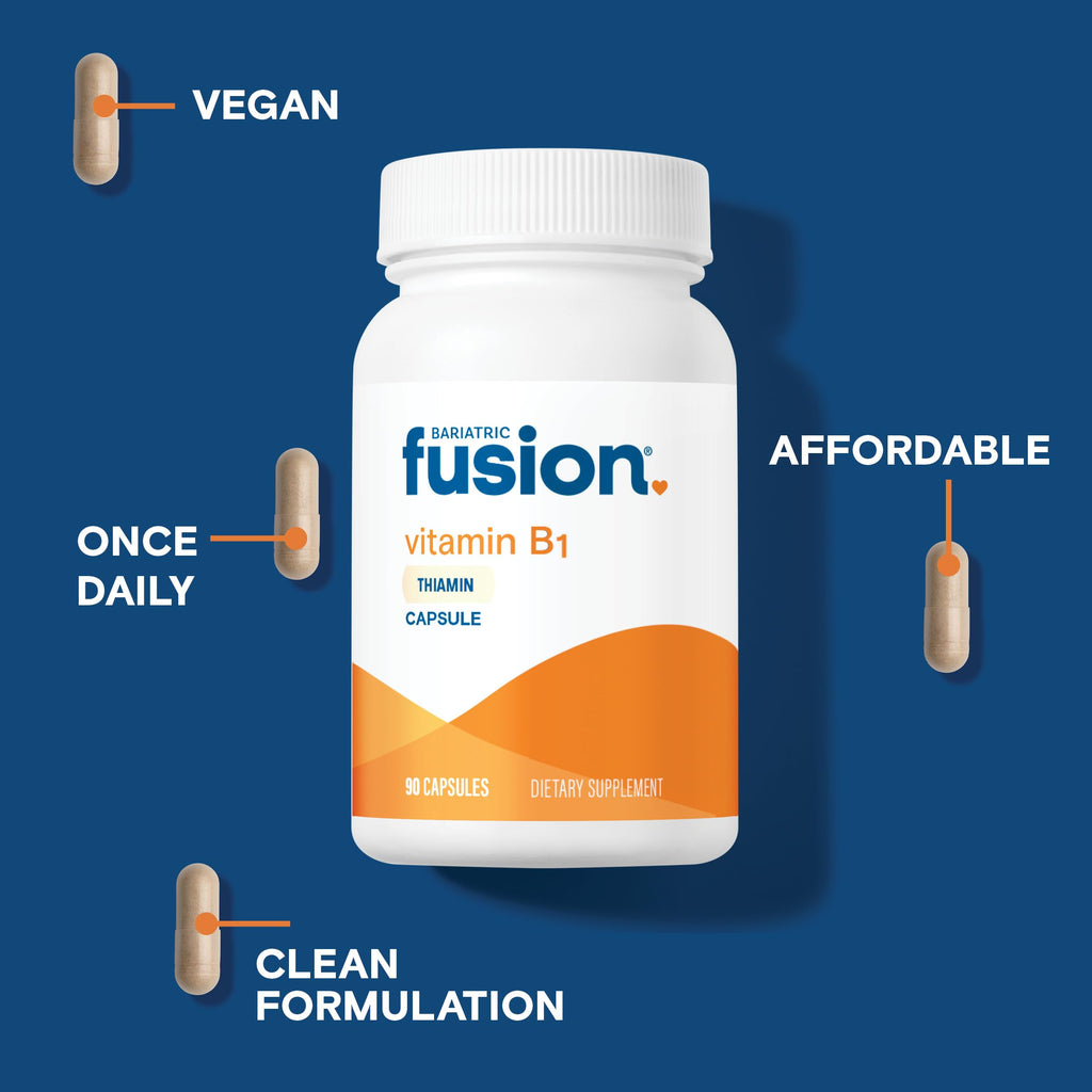 Close up of Bariatric Fusion Vitamin B1 capsule label details