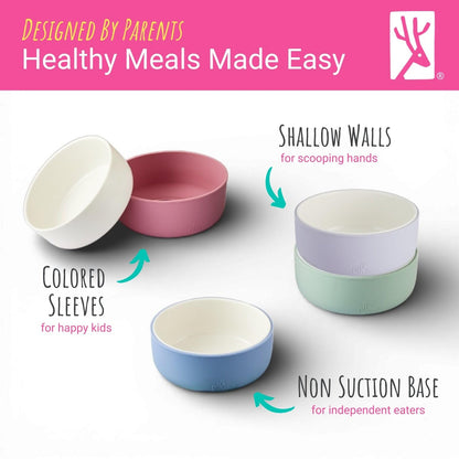 Elk and Friends porcelain bowl showing microwave and dishwasher safe icons
