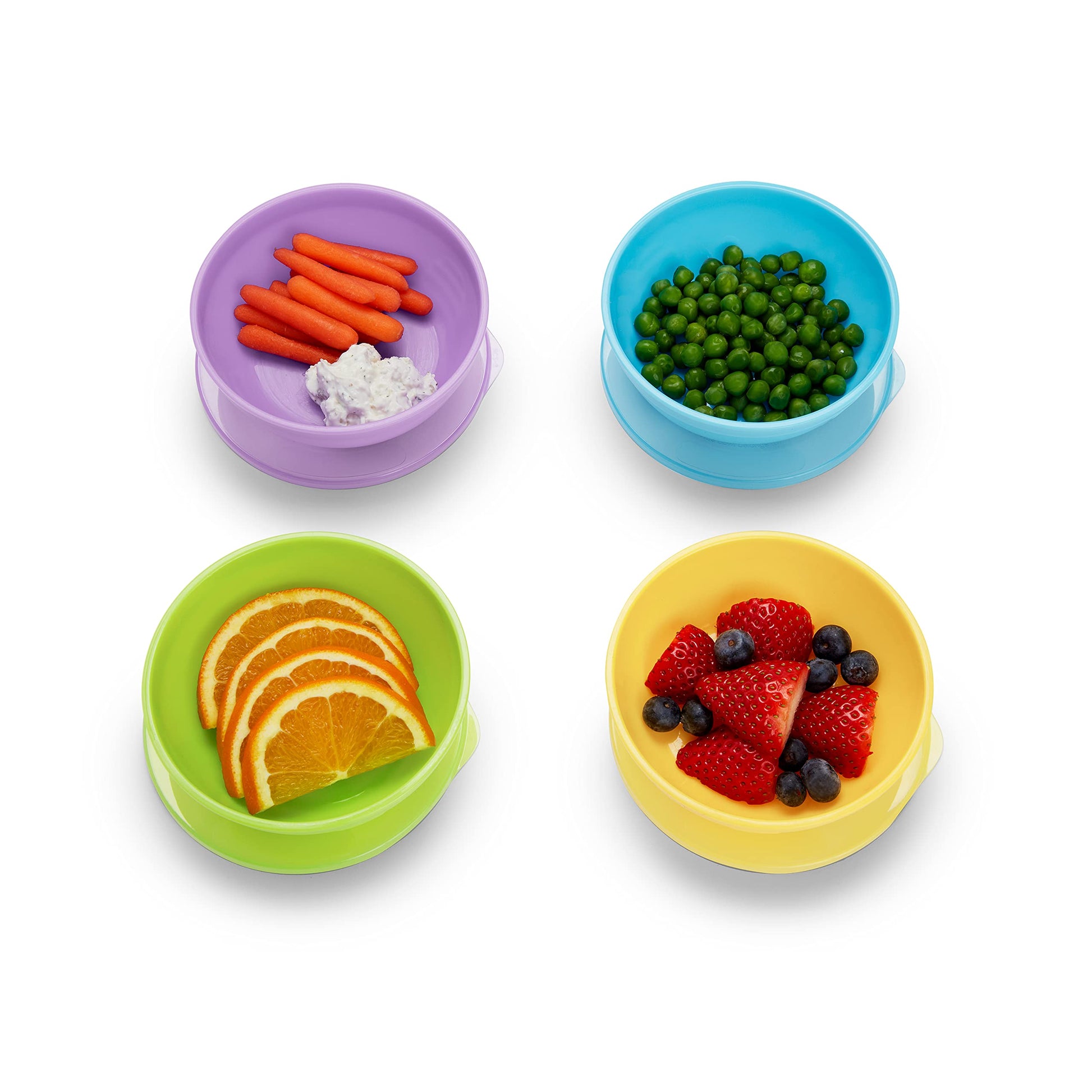 Side view of Munchkin infant feeding bowl showing easy-grip sides