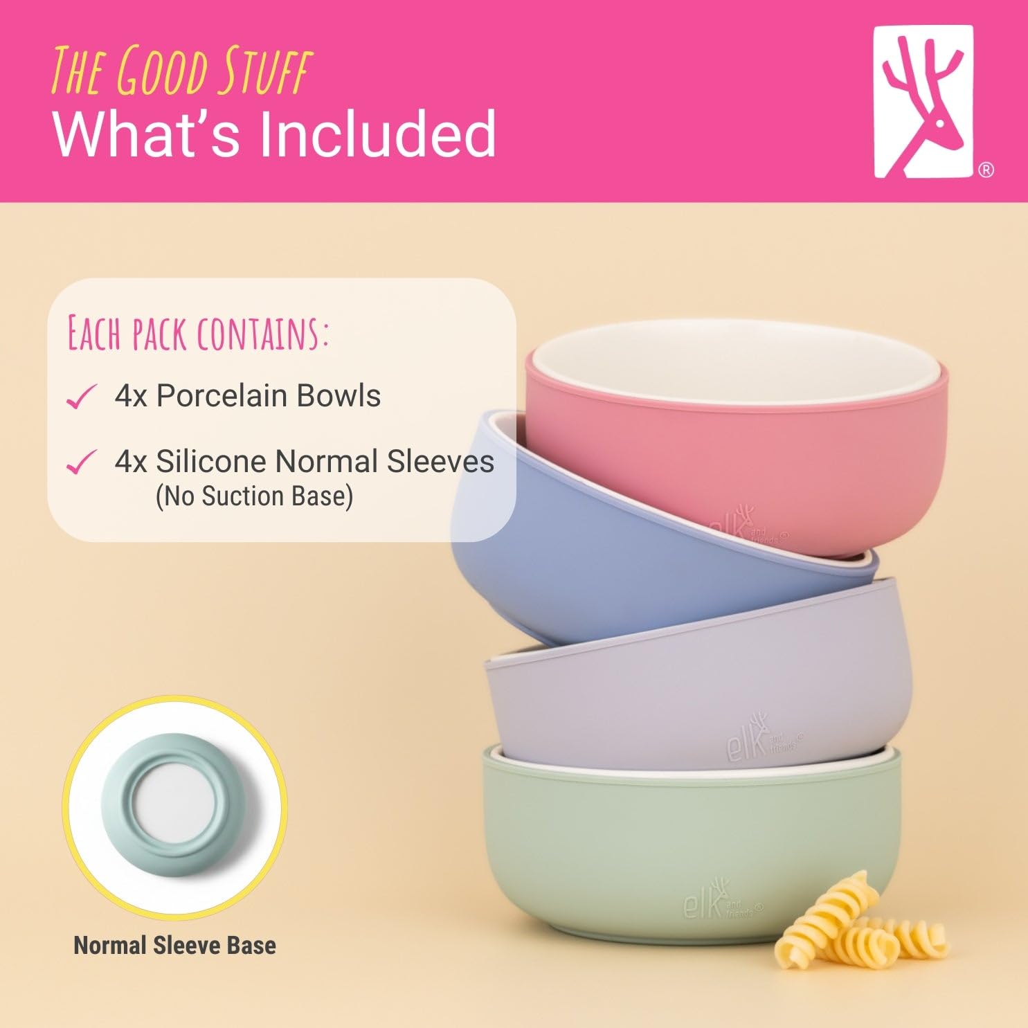 Product packaging for Elk and Friends kids porcelain bowls set
