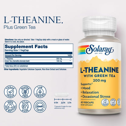 Solaray L Theanine 45 vegetarian capsules nutritional facts and ingredient list details