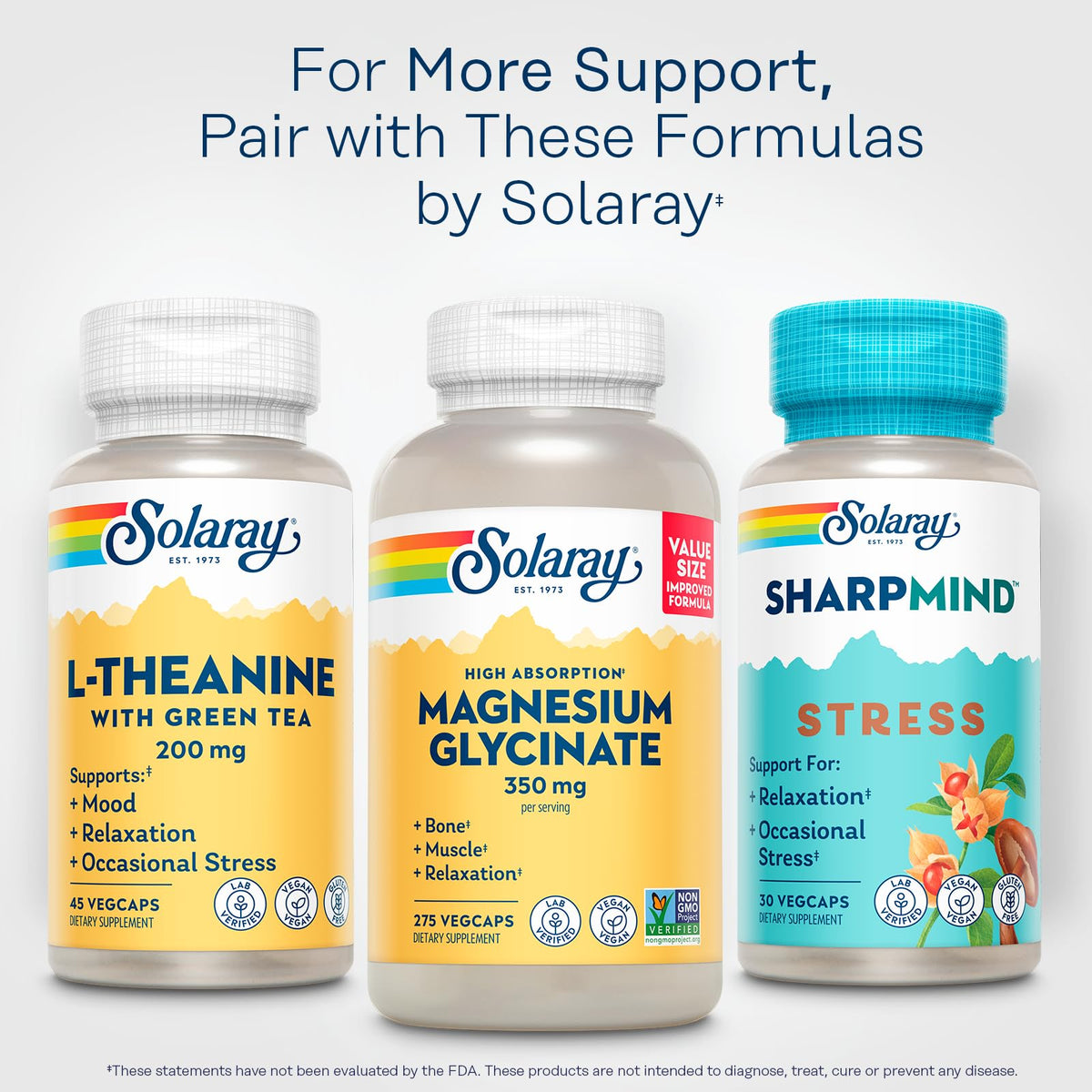 Solaray L-Theanine green tea 45 capsules packaging layout