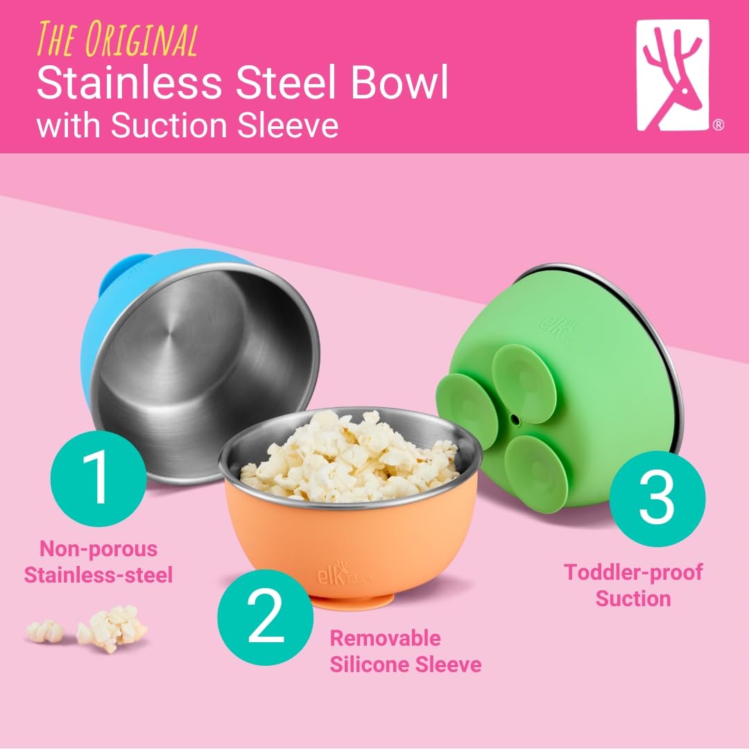 Set of 4 Elk and Friends stainless steel toddler bowls with lids