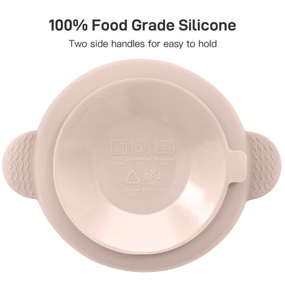 Top down view of BPA free baby feeding bowls and spoons
