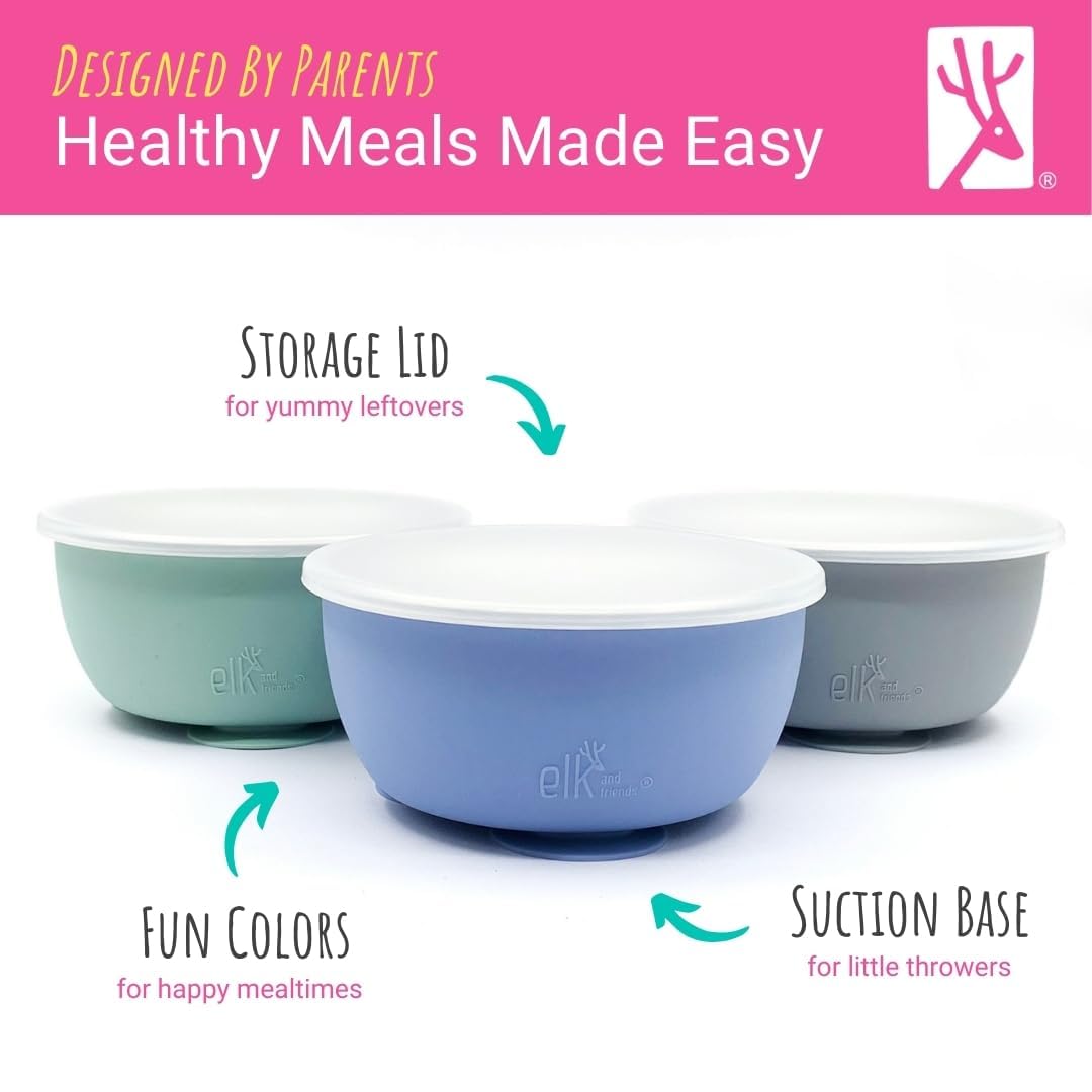 Top view of Elk and Friends stainless steel bowls for infants