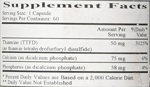 Side label of fat soluble thiamine supplement showing hypoallergenic dietary ingredient specifications