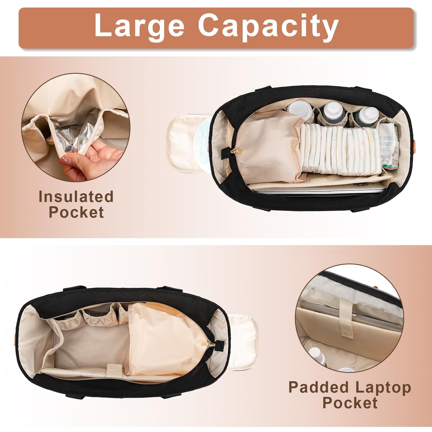 Babeyer baby travel bag open view showing 12 pockets and laptop compartment