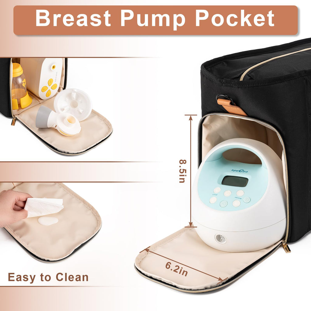 Babeyer multi-functional maternity tote with dedicated side compartment for breast pump storage