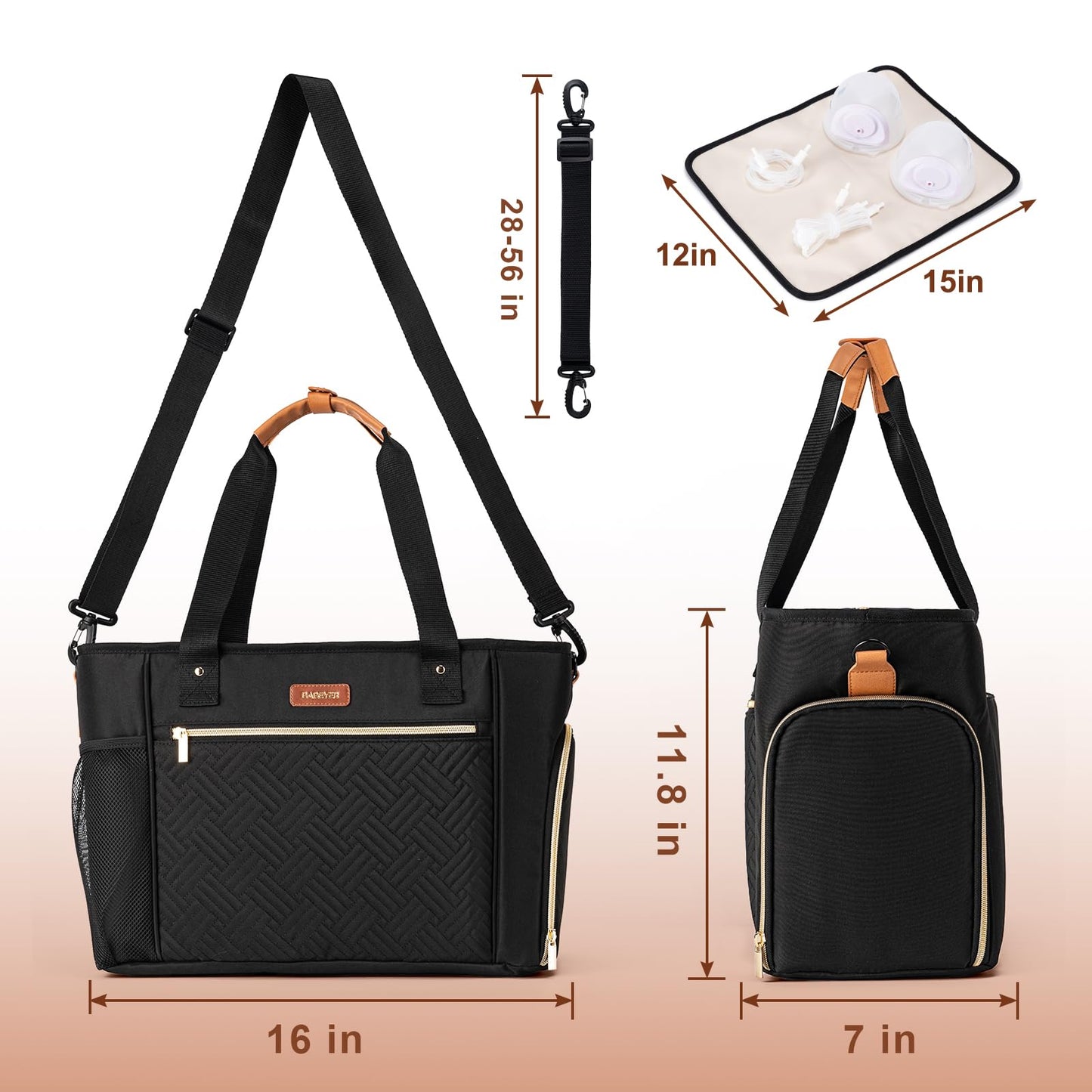 Babeyer breast pump carrier bag with detachable adjustable shoulder strap for working moms