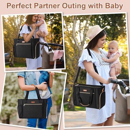 Babeyer premium quilted utility bag showing side zipper open with breast pump inside