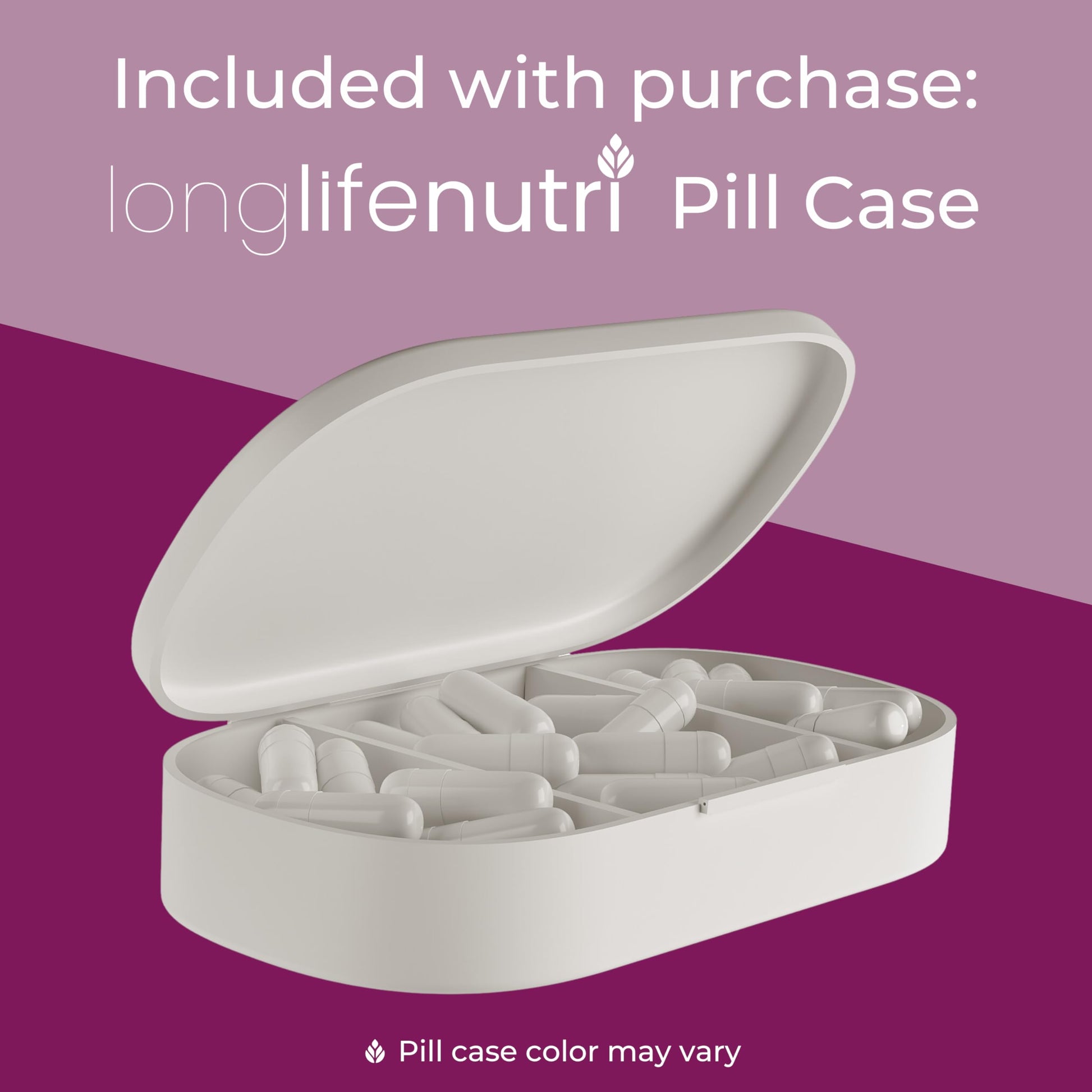 LongLifeNutri Vitamin B1 vegetable capsules side view showing purity certifications.