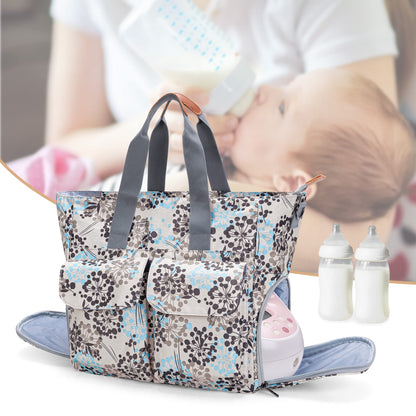 Teamoy diaper changing tote close up on the top comfort handles and adjustable wide shoulder strap.