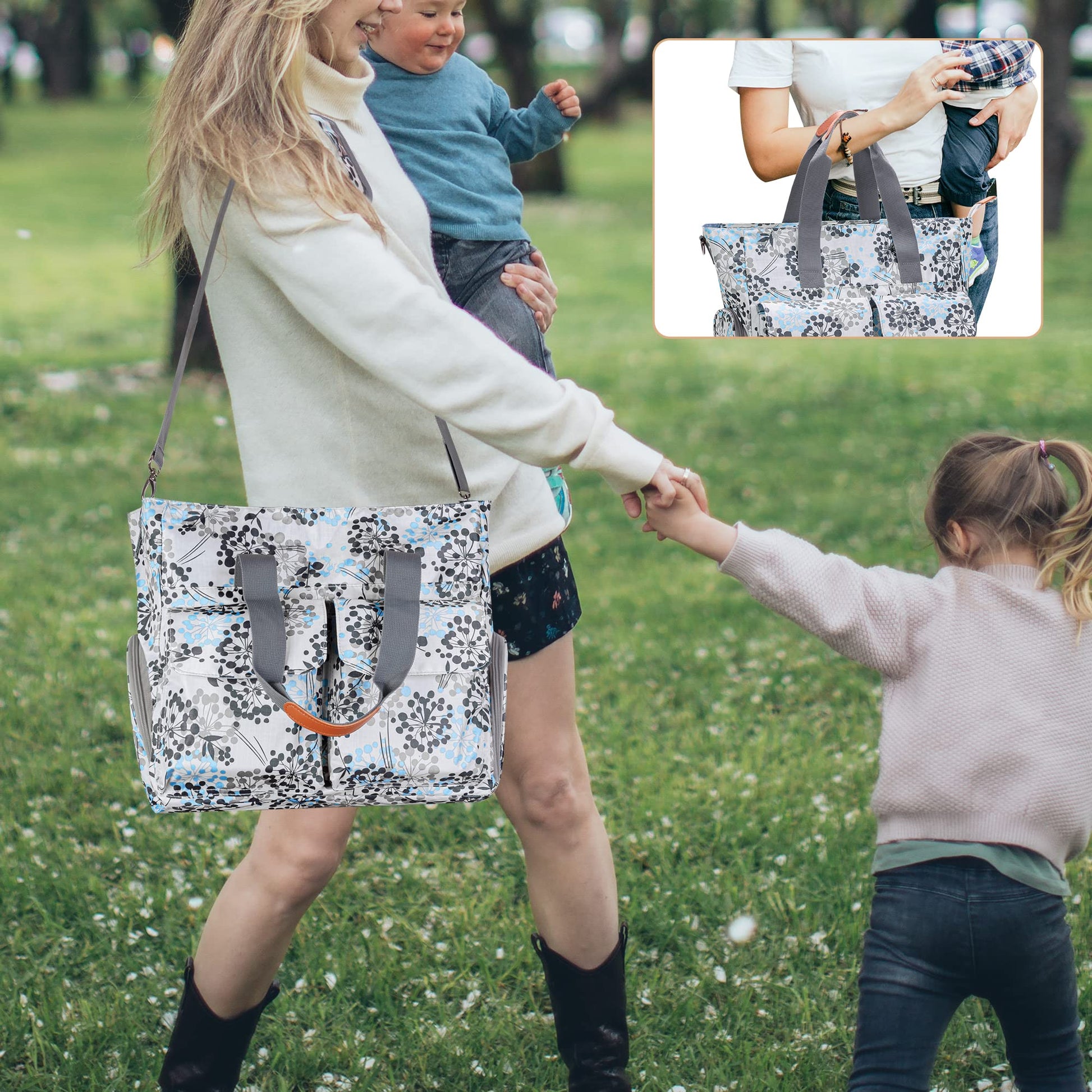Teamoy large capacity maternity bag fully packed demonstrating its use as a travel tote for working mothers.