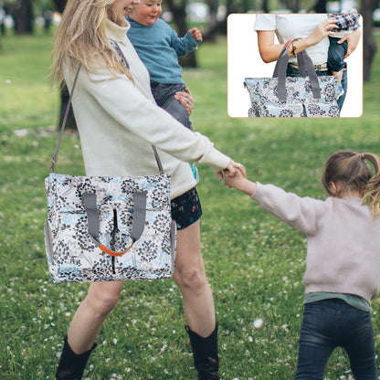 Teamoy large capacity maternity bag fully packed demonstrating its use as a travel tote for working mothers.