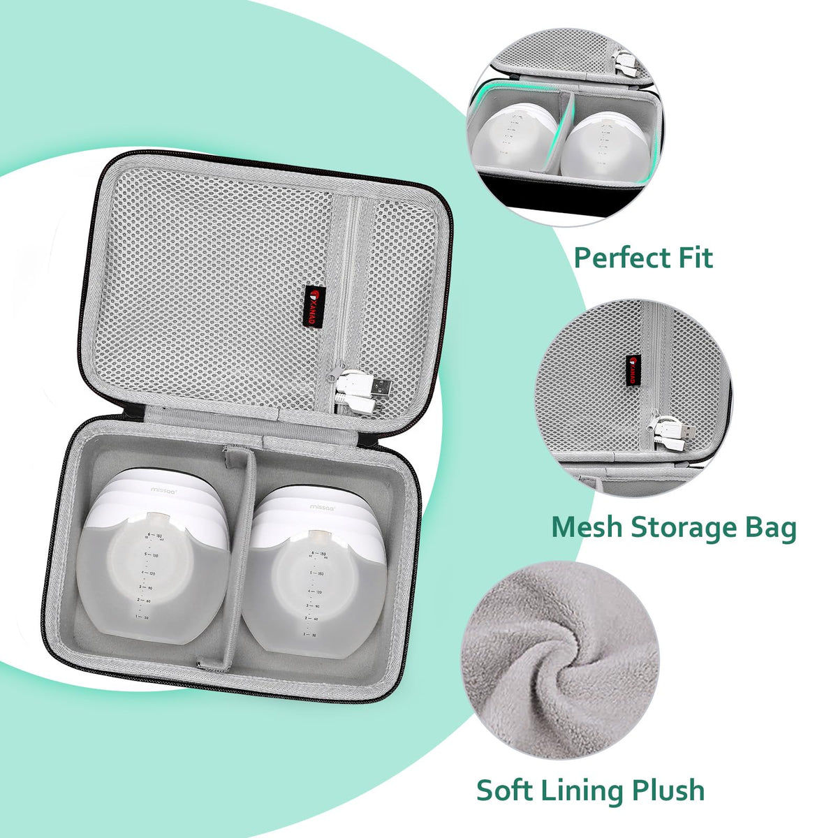 XANAD protective travel bag open view displaying dual pump compartments and accessory mesh pocket