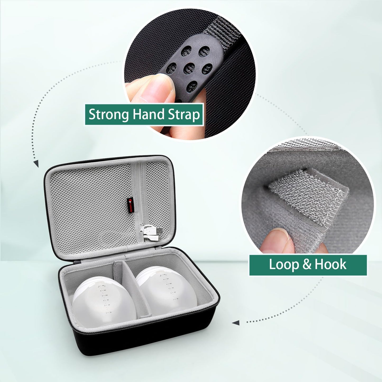 XANAD wearable breast pump carrying case showcasing the soft velvet interior lining protection