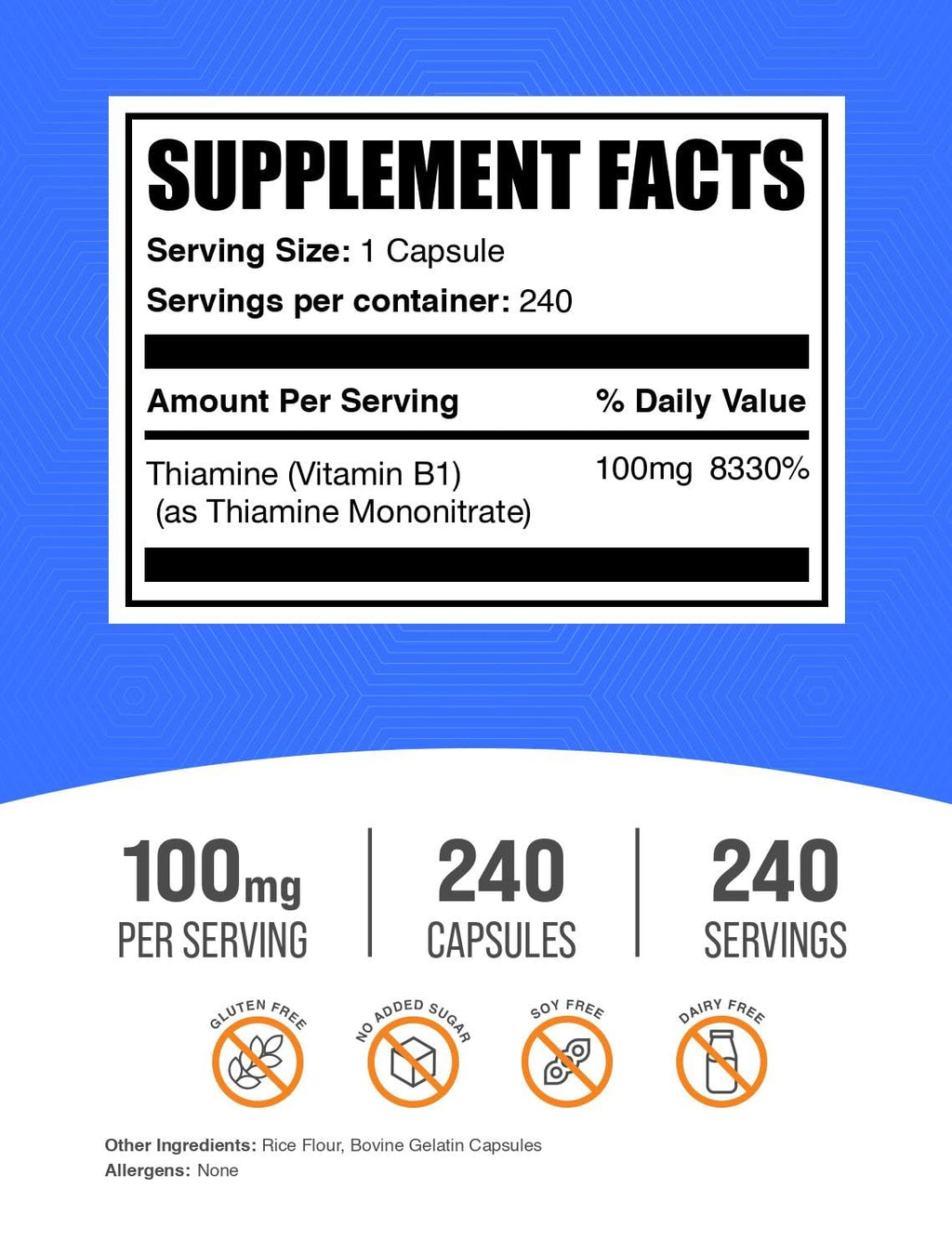 BulkSupplements Vitamin B1 supplement capsule bottle label details