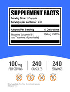BulkSupplements Vitamin B1 supplement capsule bottle label details