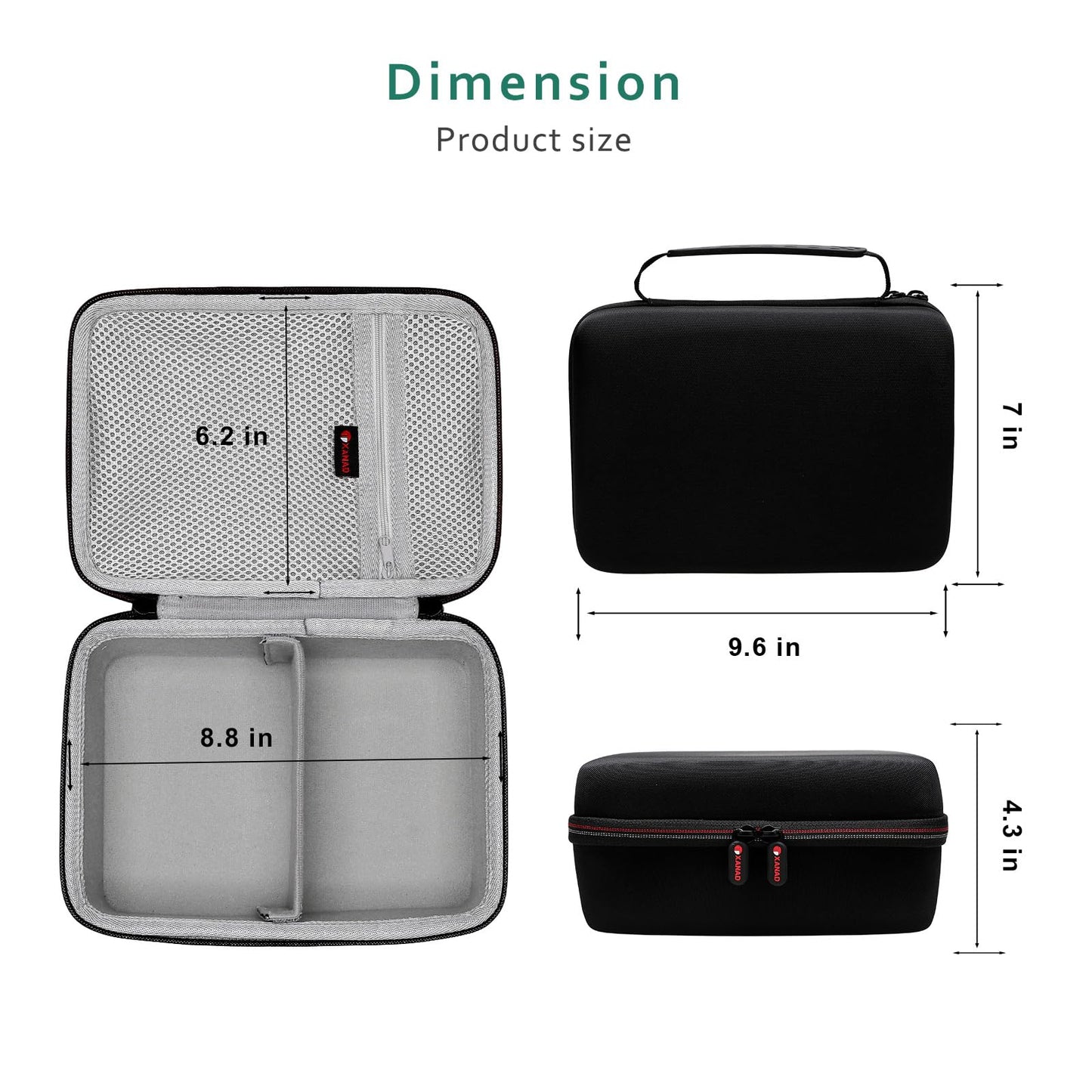 XANAD shockproof EVA case compact dimensions view ideal for travel and diaper bags