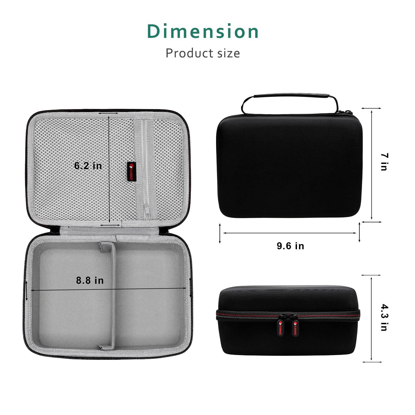 XANAD shockproof EVA case compact dimensions view ideal for travel and diaper bags