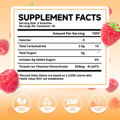 MEENCCD high potency 500mg thiamine raspberry flavored chewable gummy bears