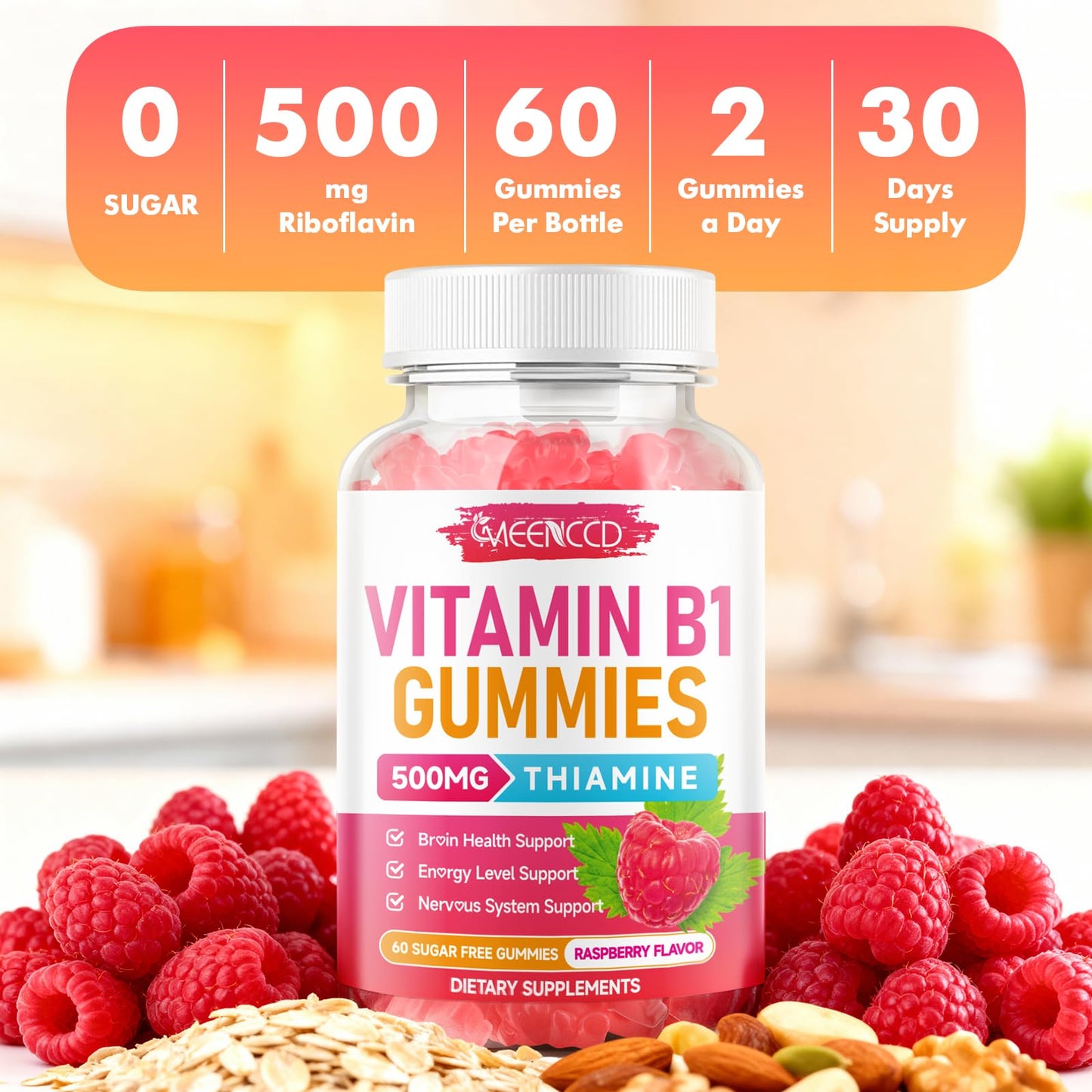 Premium cellular energy support chewable thiamine vitamins side panel view
