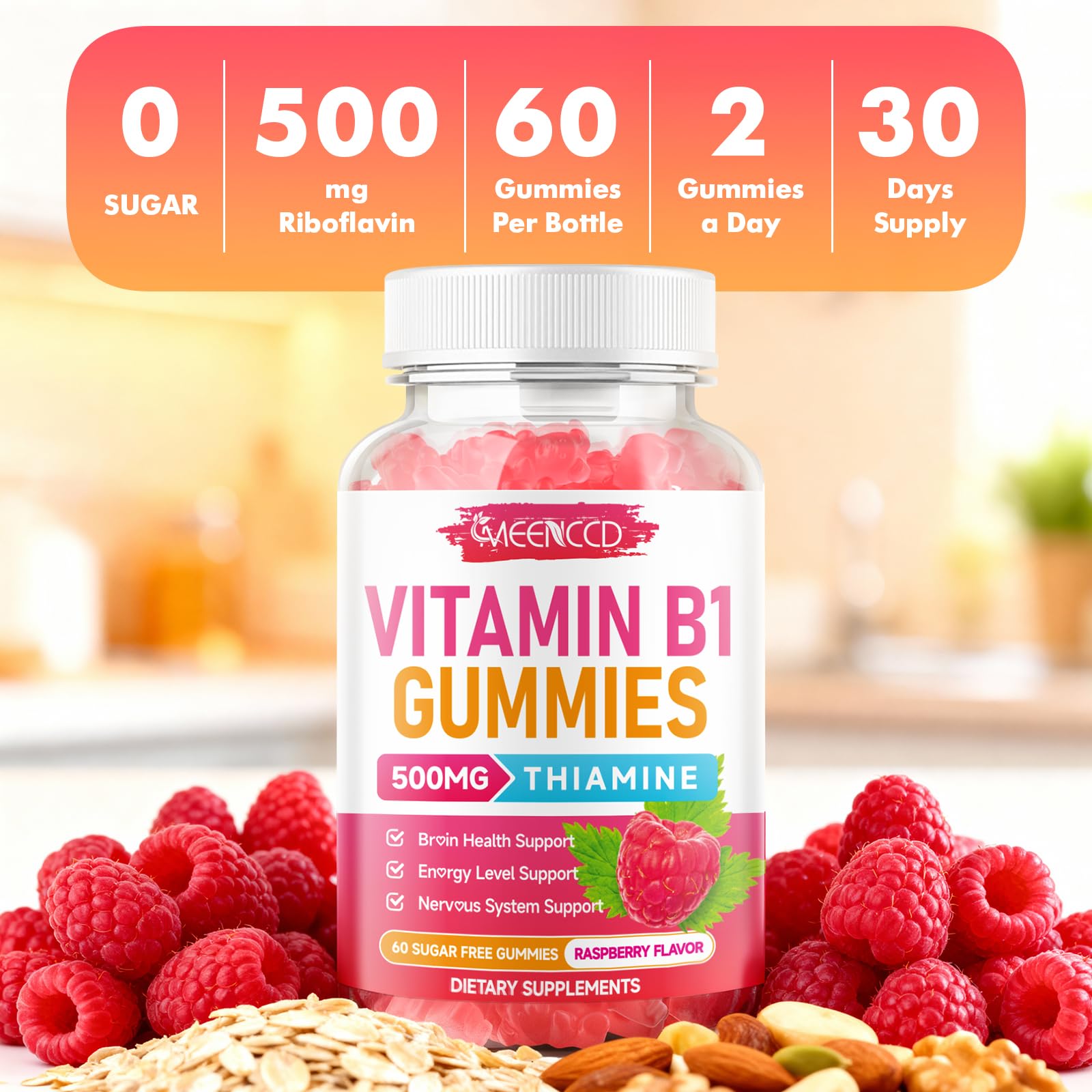 Premium cellular energy support chewable thiamine vitamins side panel view