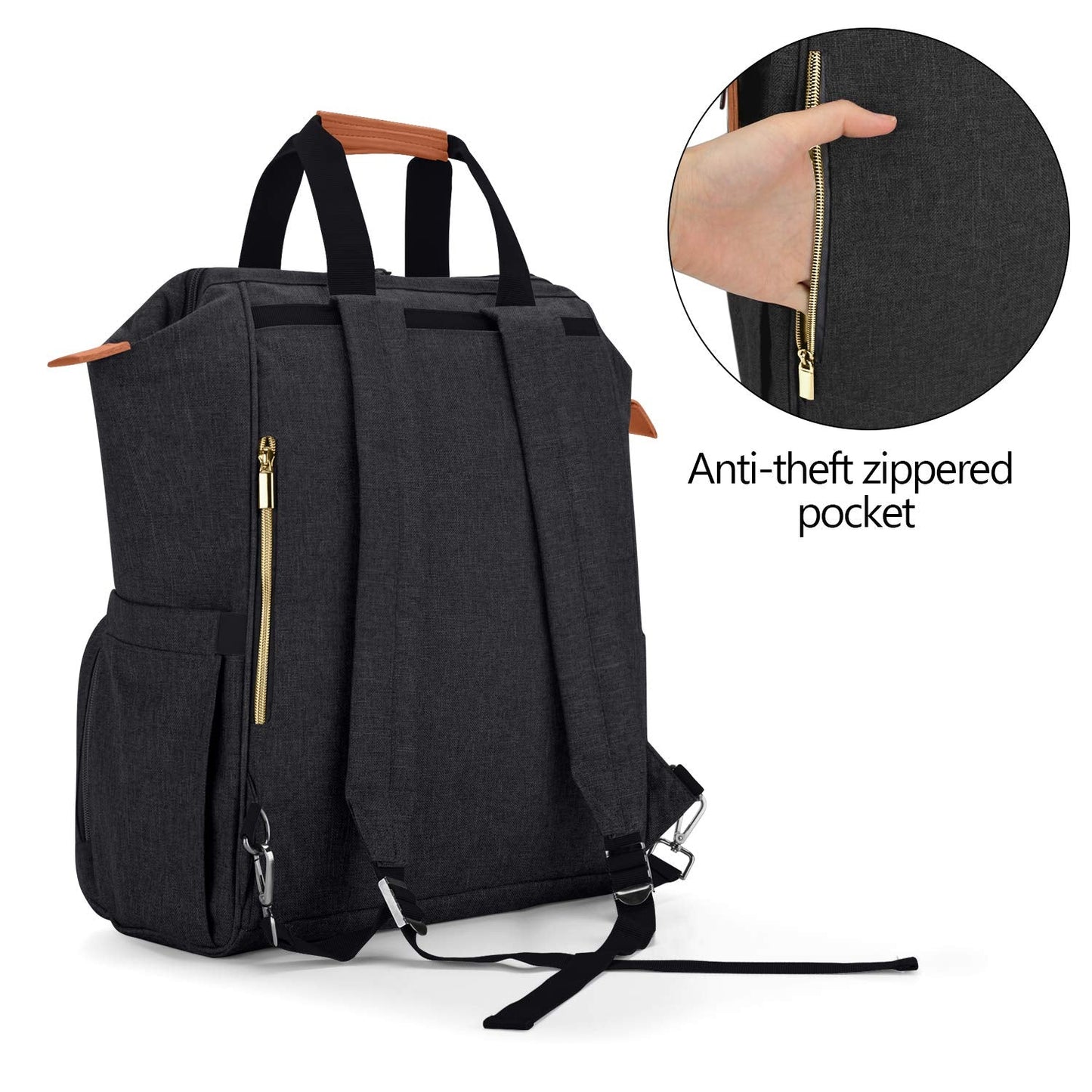 Teamoy commuter bag rear view highlighting the secure anti-theft zipper pocket
