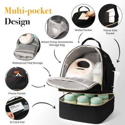 CarryWise double layer milk storage bag with ten reusable gel ice packs arranged side by side