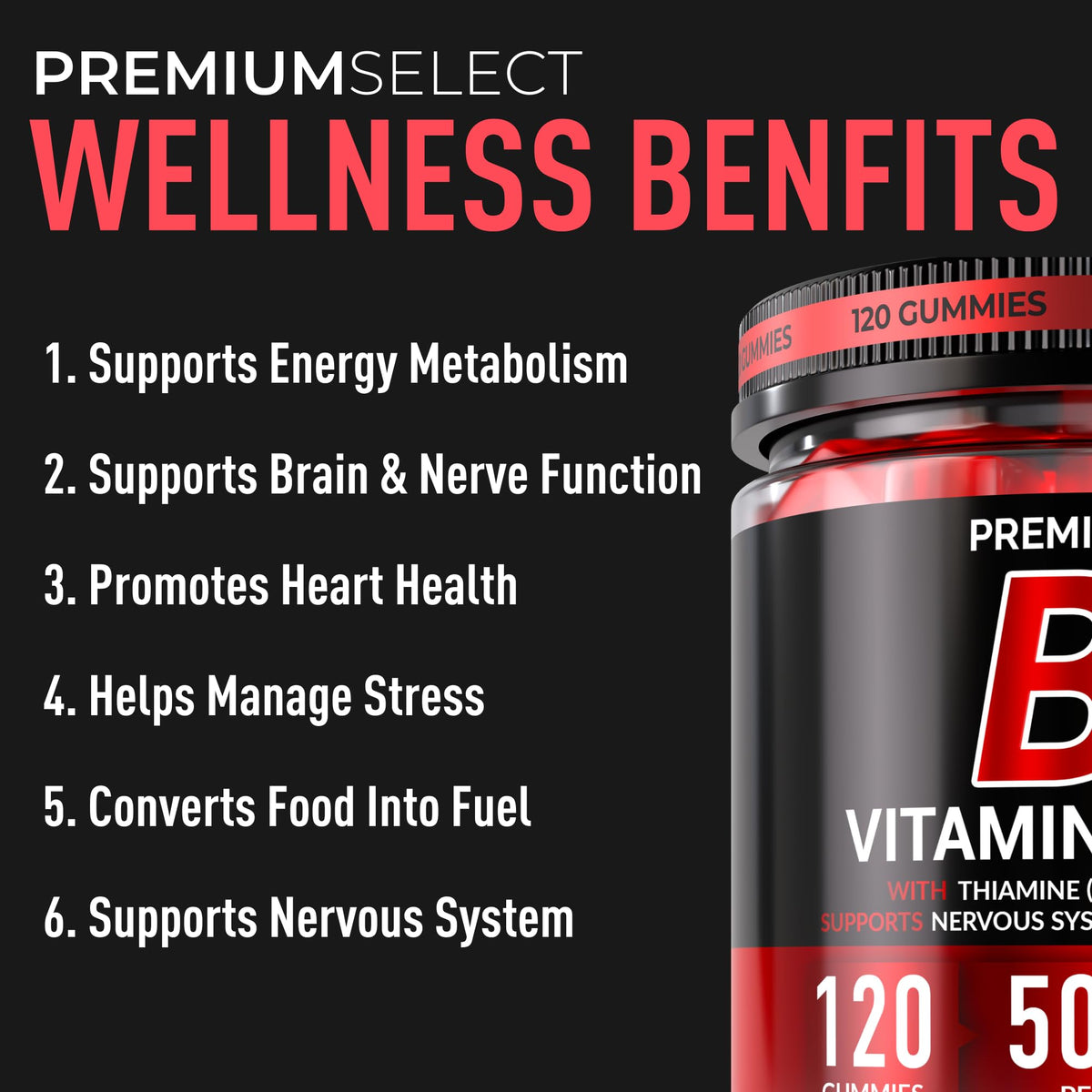 Iman Vitamins Premium Select Vitamin B1 bottle showing 120 count and key ingredients