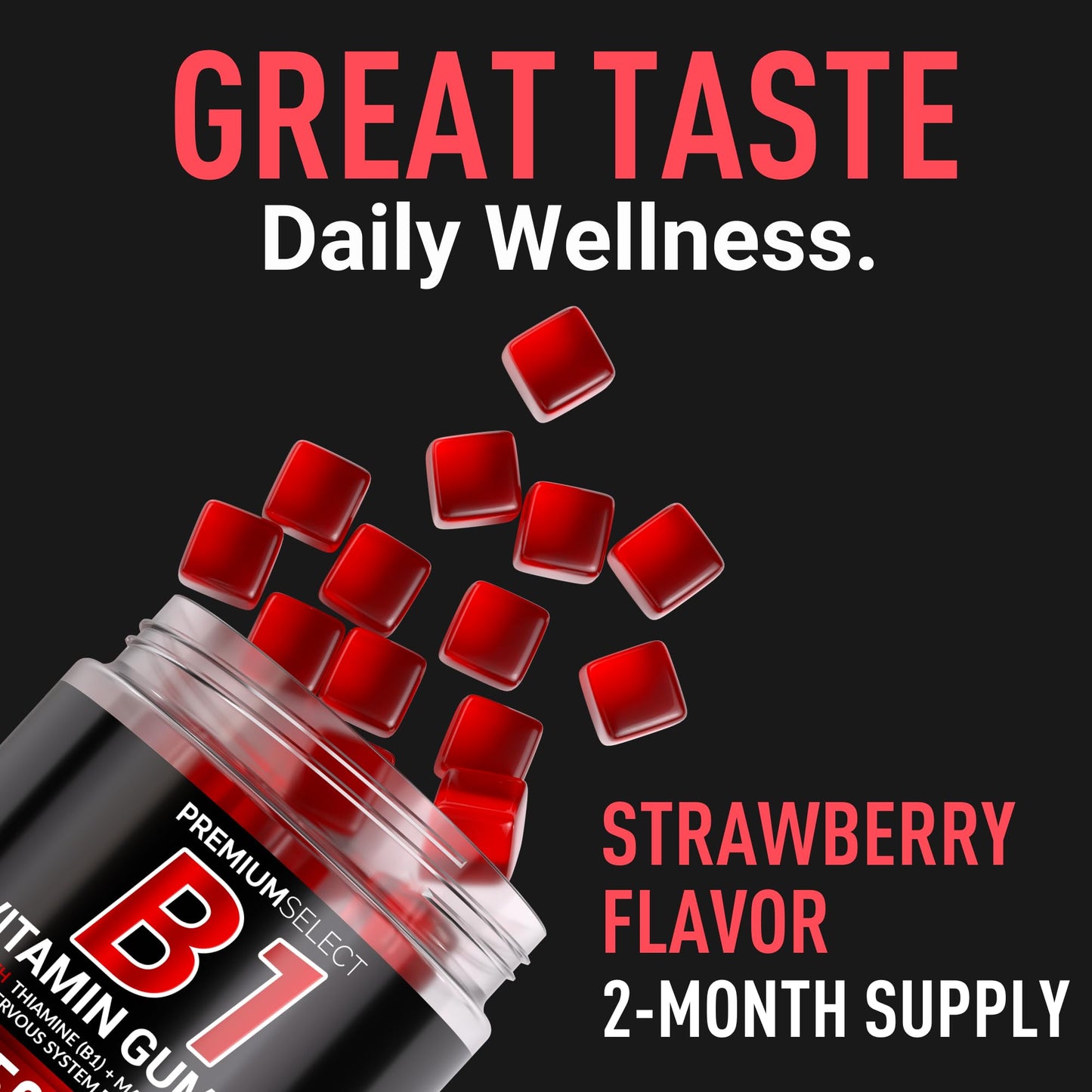 Premium Select Nutrition Vitamin B1 dietary supplement side profile showing usage directions.